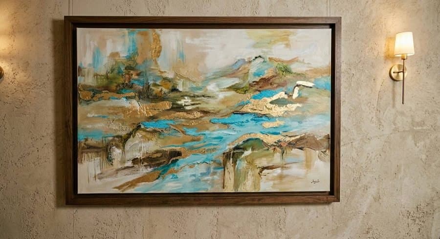 Abstract Landscape, Mixed media, gold leaf by Soha Fazeli