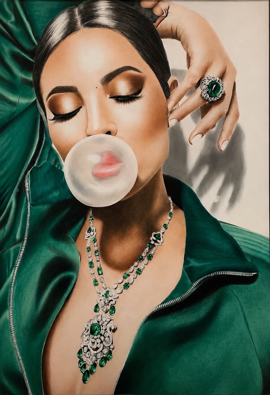 Emerald Kisses, Colored pencil by Soha Fazeli