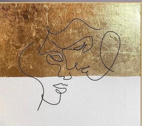 Gold & Line Portrait, Gold leaf and ink on canvas by Soha Fazeli