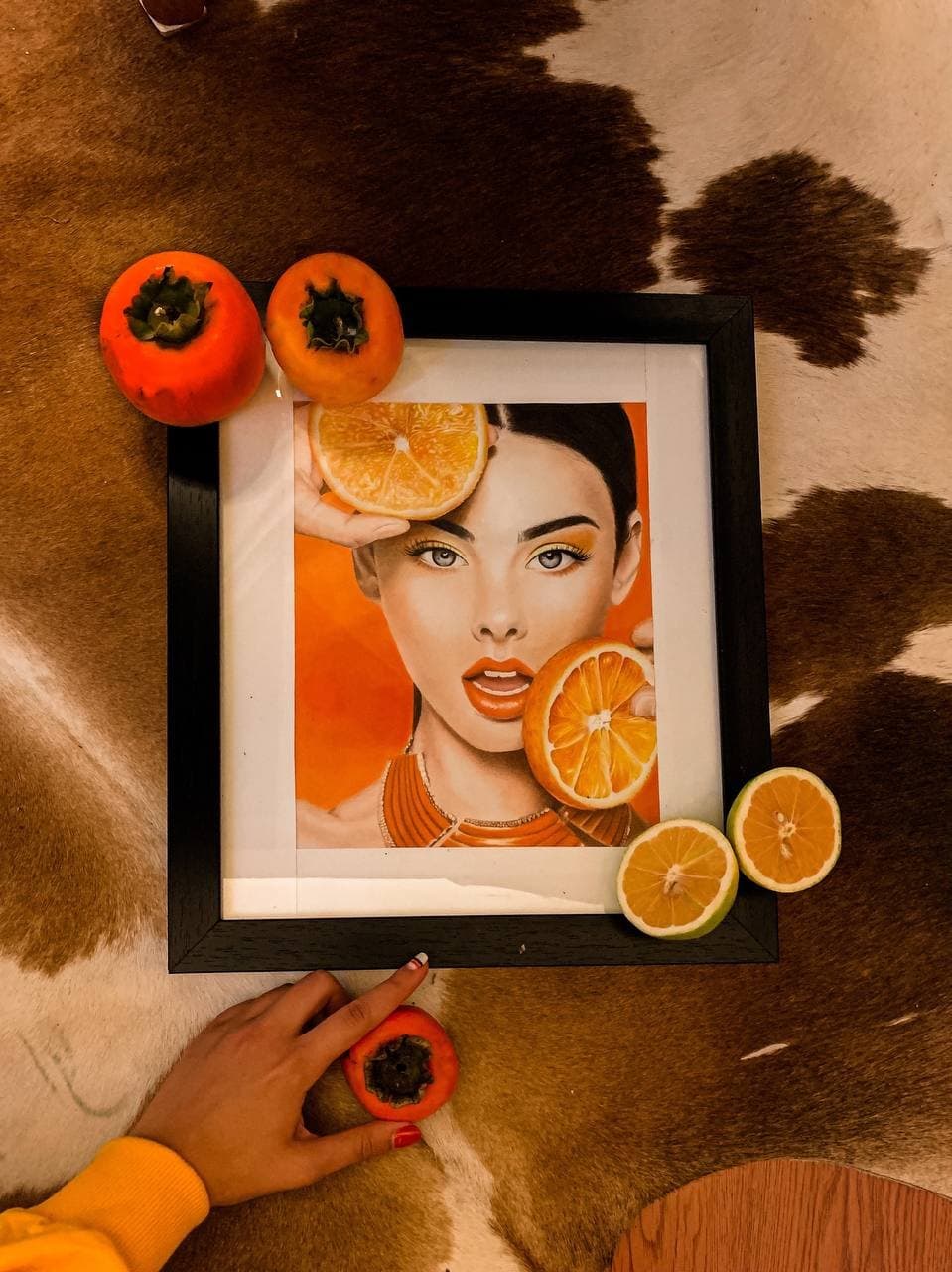 Crimson Glow & Citrus Gold, Colored pencil on paper by Soha Fazeli